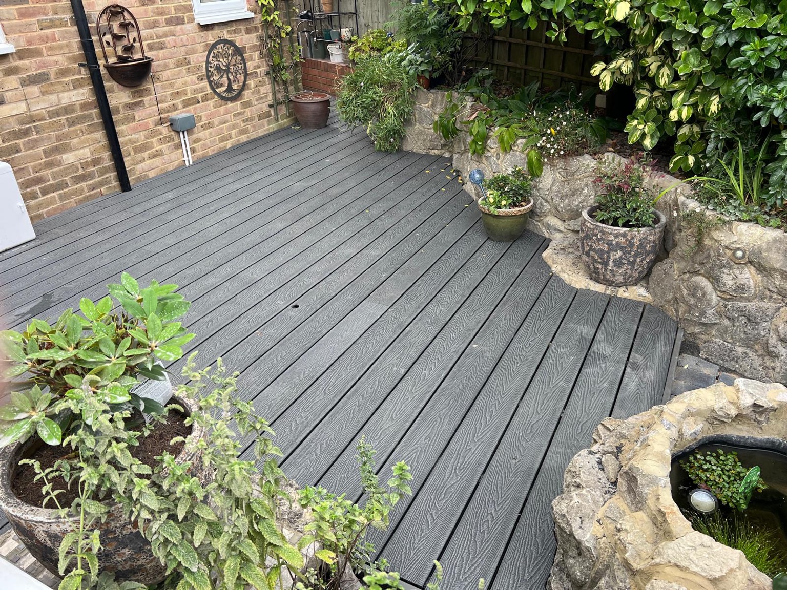 Decking around the garden features