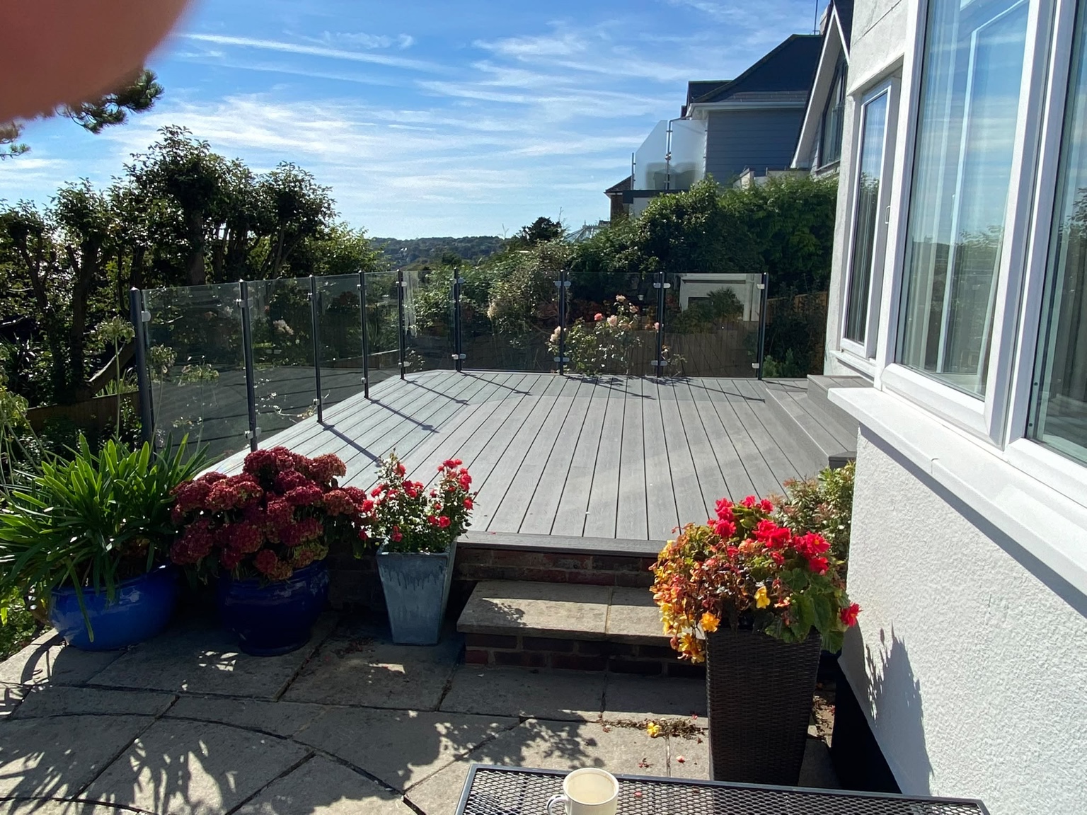 The terrace viewed from the paved approach